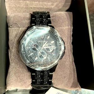 Bulova Black Swarovski Crystal Watch RARE